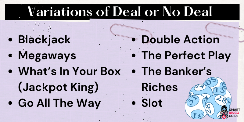 Variations of Deal or No Deal Bingo Sites And Games