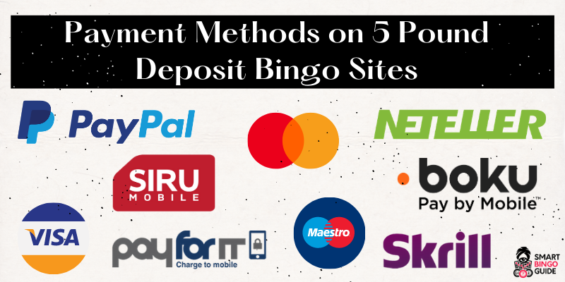 Payment methods on 5 pound deposit bingo sites with logos