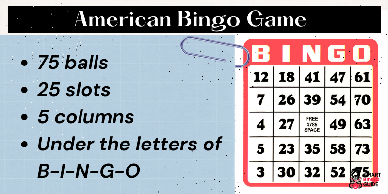 American bingo game instructions and card
