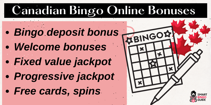 Canadian bingo sites online bonuses list - bingo card, pen and maple leaves